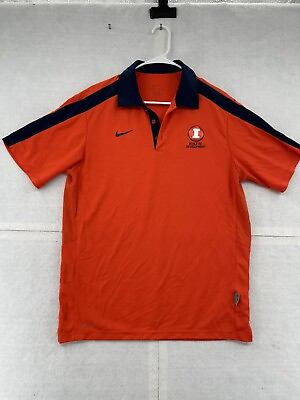 #ad Illinois Fighting Illini Polo Shirt Mens Medium Orange Short Sleeve Nike Dri Fit $12.95