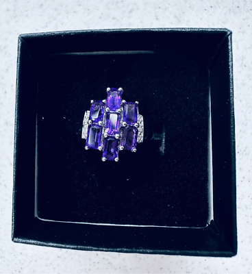 #ad Sterling Silver Amethyst Purple Gemstone Size 6 Womens Jewelry Accessory NWT $150.00