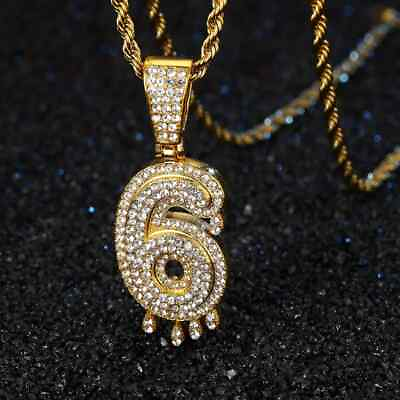 #ad 14K Yellow Gold Plated 2 Ct Initial Number quot;6quot; Pendant Round Lab Created Diamond $157.49
