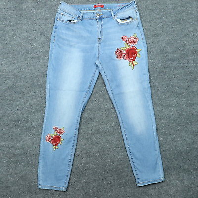 #ad Guess Jeans Womens 32x27 Blue Denim TAPERED Light Wash Embroidered Flower Pants $10.92