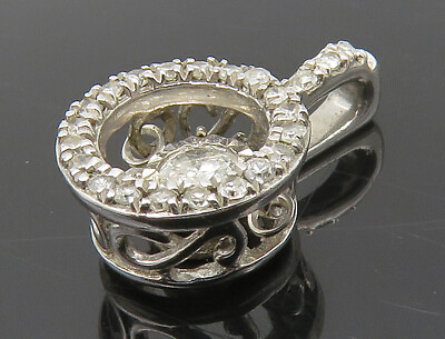 #ad 925 Sterling Silver Shiny Genuine Diamonds Petite Round Pendant PT12047 $199.99