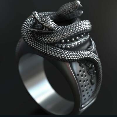 #ad Gun Black 925 Sterling Silver Charms King Cobra Snake New Fashion Ring Size 8 $15.74