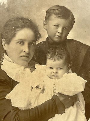 #ad II Photograph Family Portrait Mother Boy And Baby Dated 1900 Round $14.96