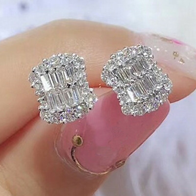 #ad Romantic Women Stud Earring Cubic Zircon Wedding Jewelry 925 Silver Earring C $3.63
