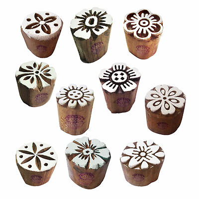 #ad Henna Wood Stamps Exclusive Small Round Design Printing Blocks Set of 10 $12.99