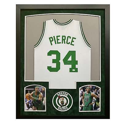 #ad Paul Pierce Signed Boston White Custom Suede Matte Framed Basketball Jersey JSA $402.95
