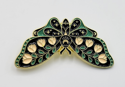 #ad Gold Tone Costume Enamel Butterfly Moth Brooch Black Pink Green Floral Rose $15.00