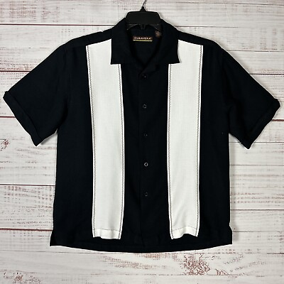#ad Cubavera Shirt Mens Camp Collar Hawaiian Large Black Rayon Polyester Button Up $18.99