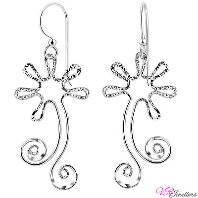 #ad 925 Chandelier Earrings Sterling Silver Flower Drop Dangle Handmade EarringsBox GBP 16.10