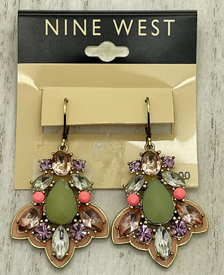 #ad #ad Nine West Gold Tone Stone and Crystal Chandelier Earrings $12.99