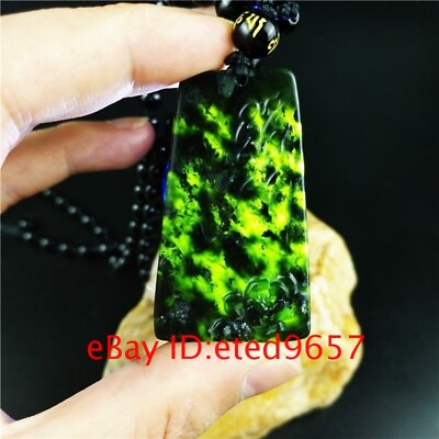 #ad Chinese Natural Black Obsidian Jewelry Pendant Jade Gifts Necklace Amulet Lotus $8.18