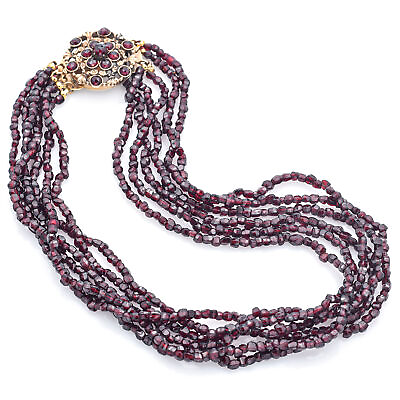 #ad Antique 14K Yellow Gold Garnet Beaded Multi Strand Necklace $849.00