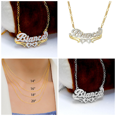 #ad Personalized Silver amp; Gold Script Double Any Name Plate Necklace Free Chain $43.89