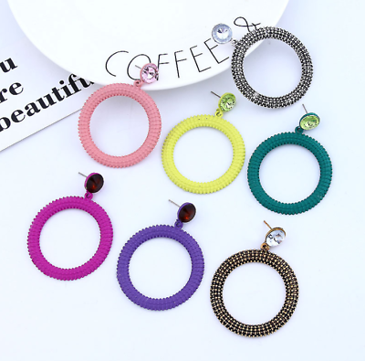 #ad Women Fashion Circle Pendant Alloy Round Circle Hoop Earrings Jewelry Gift C $1.78