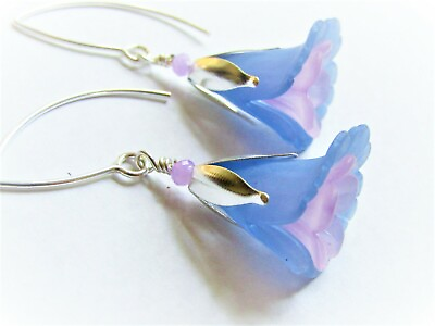 #ad FLOWER EARRINGS Blue amp; Purple Silver Dangle Earrings Floral Fashion Bridal Jew $13.49
