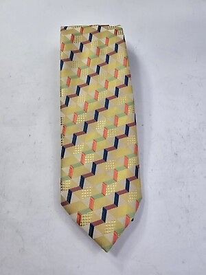#ad Barcelona Cravatte Mens Yellow Multicolor Geometric Short Classic Designer Tie $21.99