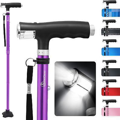 #ad Walking Cane for Women Folding Cane for Men with Two Led Lights Quad Cane Stable $60.48
