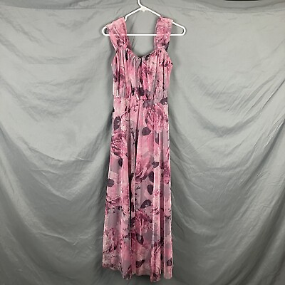 #ad Candalite Womens Maxi Dress Sz Small Pink Floral Long Party Cocktail Glitter $32.95