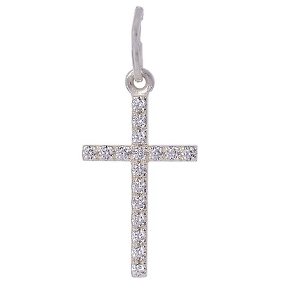 #ad 925 Sterling Silver Cubic Zirconia Cross Pendant Jewelry 0028oz L 106in $15.10
