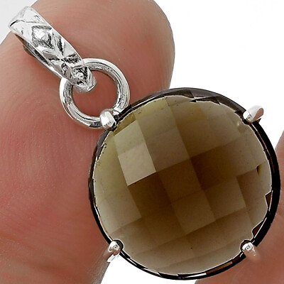 #ad Faceted Natural Smoky Quartz Brazil 925 Sterling Silver Pendant Jewelry P 1013 $8.99