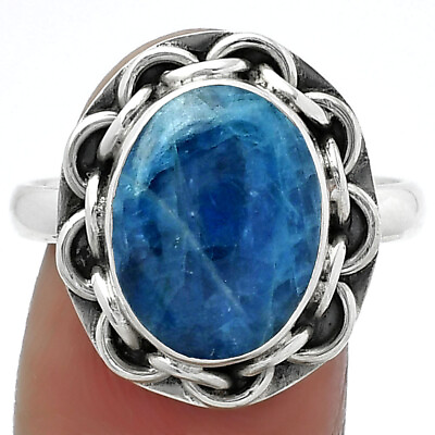#ad Natural Blue Apatite Madagascar 925 Sterling Silver Ring s.9 Jewelry R 1528 $13.49