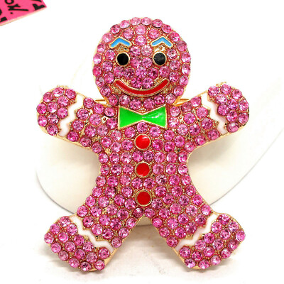 #ad New Rhinestone Cute Pink Bow Tie Snowman Fashion Women Charm Brooch Pin Gifts $3.95