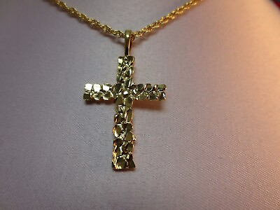 #ad 14 KT GOLD PLATED NUGGET CROSS RELIGIOUS CHARM amp; 16#x27; 30quot; ROPE CHAIN SET 2640 $13.46