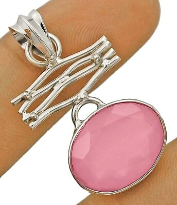 #ad Natural Rose Quartz 925 Solid Sterling Silver Pendant 1 1 2quot; Long NW3 5 $28.99
