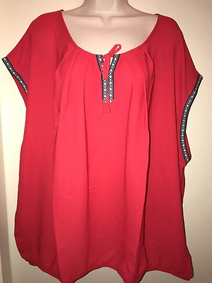 #ad HeartSoul Juniors#x27; Embellished Trim Pleat Front Top quot;CHINA REDquot; Size 3X NEW Tags $20.50