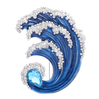 #ad #ad Blue Ocean Wave Brooches Fashion Rhinestone Party Pins Women Coat Jewelry Gift $5.89