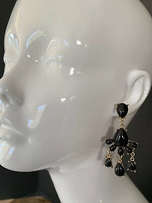 Gorgeous Black Beaded Dangling Gold Chandelier Earrings $17.99