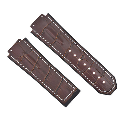#ad 25MM LEATHER RUBBER STRAP FOR 44 45MM HUBLOT BIG BANG WATCH BROWN WHITE ST TOP Q $59.95