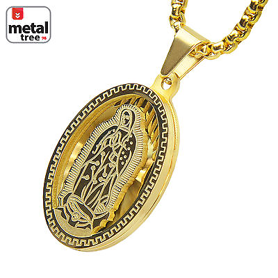 #ad Stainless Steel Oval Virgin Mary Guadalupe 3D Pendant 24quot; Box Chain SCP 150 G $13.99
