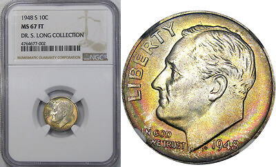 #ad 1948 S 10C NGC MS67FT RAINBOW SILVER ROOSEVELT DIME $199.00