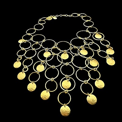 #ad Jose Maria Barrera Gold Tone Multi Ring Bib Necklace Glam Designer Drippy $101.10