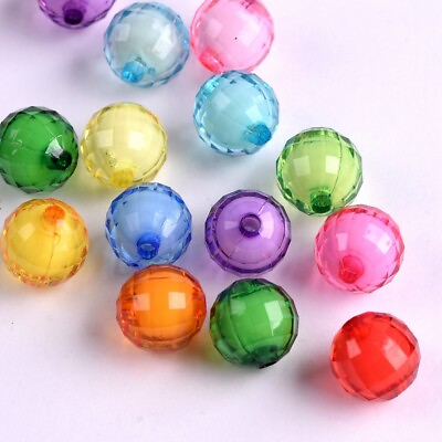 #ad 50pcs Round 92 Facets Colorful Acrylic Plastic Loose Beads Lot DIY Jewelry $2.35