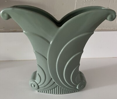 #ad Vintage Abington U.S.A Green Art Deco Style Vase #513 $44.00