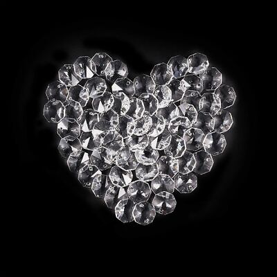 #ad 100 Clear Crystal Glass Chandelier Parts Prisms Octagon Beads Wedding Decor 14mm $7.51