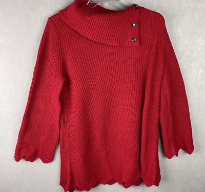 #ad Style amp; Co Womens Knitted Sweater Snowed In Color Red With Long Sleeve High Neck $13.46
