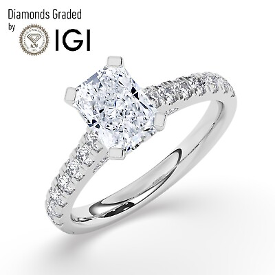 #ad IGI2 CT Solitaire Lab Grown Radiant Diamond Engagement Ring 18K White Gold $2065.30