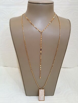 #ad EXPRESS GOLD PLATED MOTHER PEARL LARIAT PENDANT LAYERED NECKLACE NWT $10.39