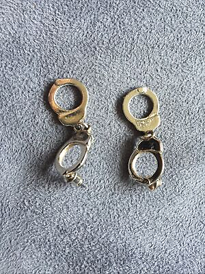 #ad Novelty Silver Tone HANDCUFF PAIR Pierced Costume Earrings $12.00