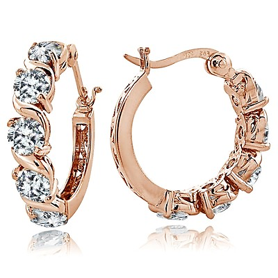 #ad Rose Gold Tone over Sterling Silver Cubic Zirconia S Design Hoop Earrings $32.99