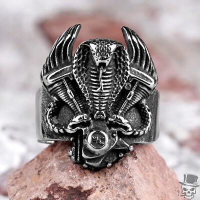 #ad Sculpt Rings™ Snake and Engine Punk Ring 316L Stainless Steel Unique Design $19.95