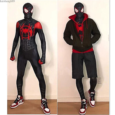 #ad Miles Morales Spider Man Jumpsuit Cosplay Costume Bodysuit Adult Halloween Party $18.00