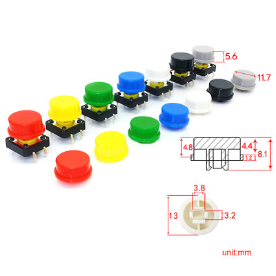 #ad Round Caps for 12mmx12mm Momentary Tactile Push Button Switches 7 Colours $28.59