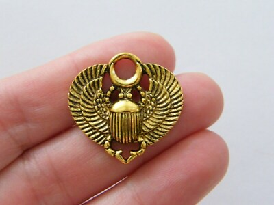 #ad 4 Scarab charms antique gold tone WT106 $4.25