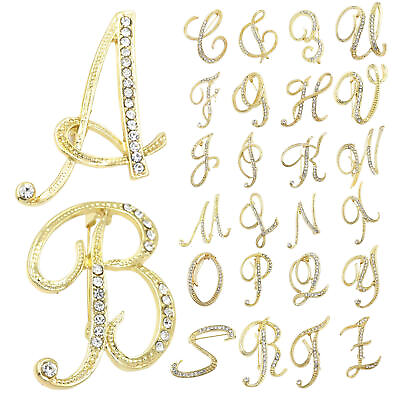 #ad Gold Letter Shape Brooches for Women Charm Crystal Brooch Rhinestone Pin Jewelry $9.18