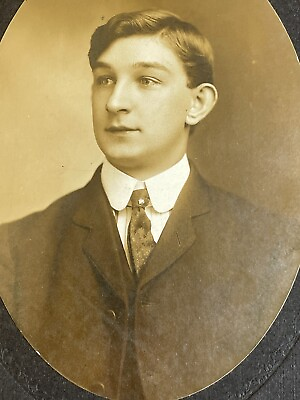 #ad CC3 Cabinet Card Handsome Young Man Suit Tie Round Photo Damaged Edges 1890#x27;s $14.96