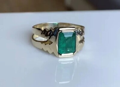 #ad Mens Emerald Ring With 14k Yellow Gold Plated Engagement Ring Natural Emerald $333.74